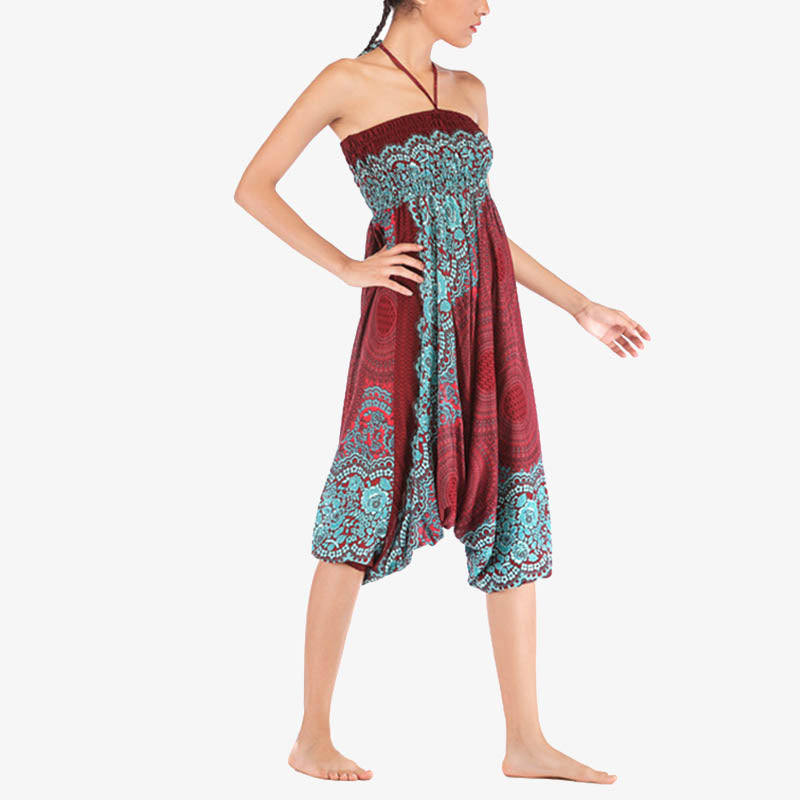 Buddha Stones Two Style Wear Round Geometric Pattern Loose Smocked Harem Trousers Jumpsuit High Waist Women's Yoga Pants - image 9