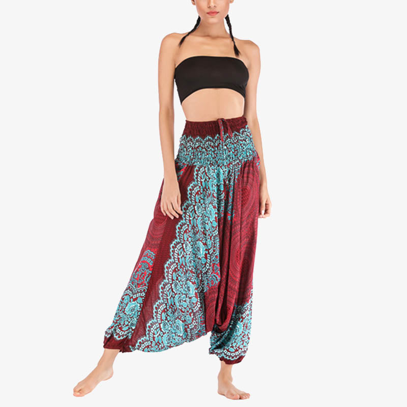 Buddha Stones Two Style Wear Round Geometric Pattern Loose Smocked Harem Trousers Jumpsuit High Waist Women's Yoga Pants - image 3