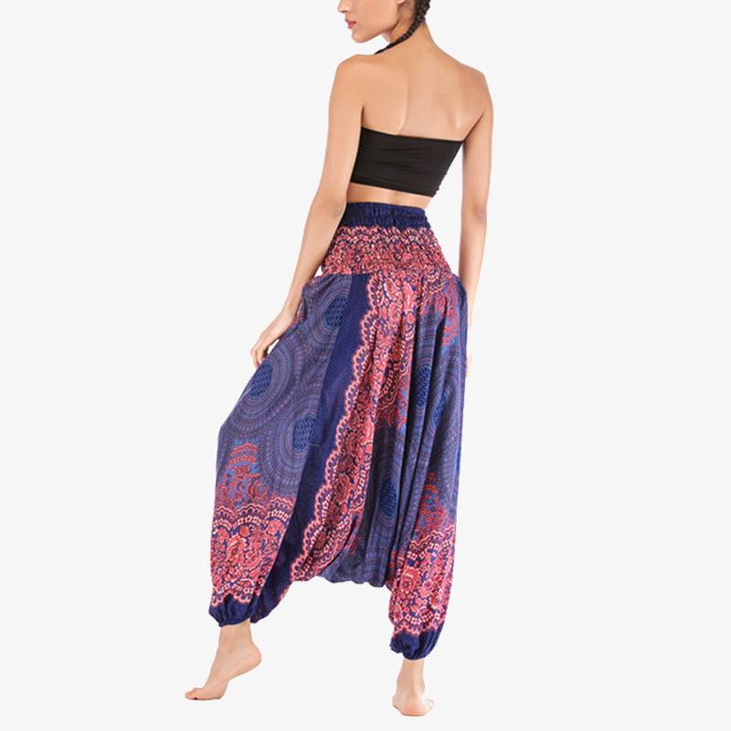 Buddha Stones Two Style Wear Round Geometric Pattern Loose Smocked Harem Trousers Jumpsuit High Waist Women's Yoga Pants - image 13
