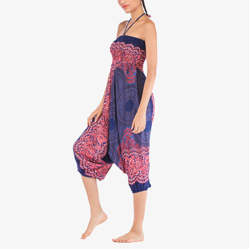 Buddha Stones Two Style Wear Round Geometric Pattern Loose Smocked Harem Trousers Jumpsuit High Waist Women's Yoga Pants - image 17