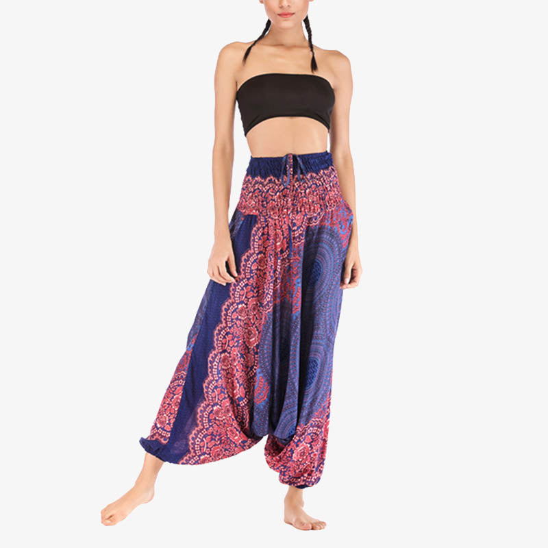 Buddha Stones Two Style Wear Round Geometric Pattern Loose Smocked Harem Trousers Jumpsuit High Waist Women's Yoga Pants - image 14