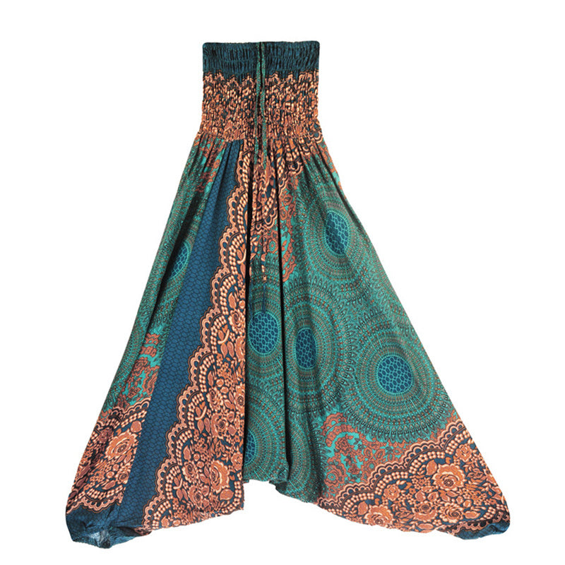 Buddha Stones Two Style Wear Round Geometric Pattern Loose Smocked Harem Trousers Jumpsuit High Waist Women's Yoga Pants - Green-US2-12，UK/AU6-16，EU34-44 (F) - image 19