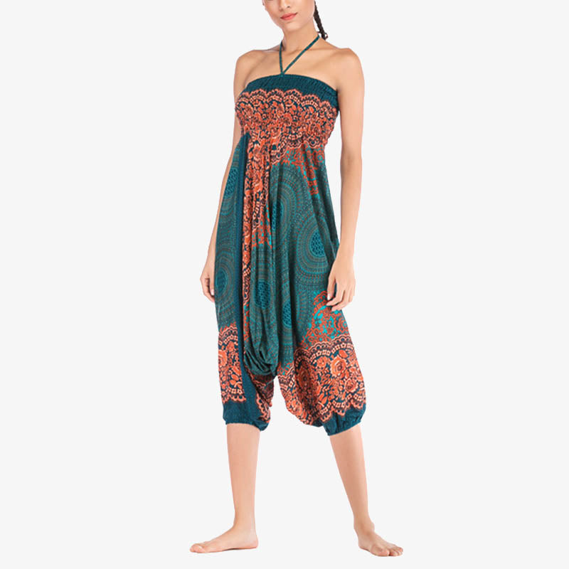 Buddha Stones Two Style Wear Round Geometric Pattern Loose Smocked Harem Trousers Jumpsuit High Waist Women's Yoga Pants - image 26