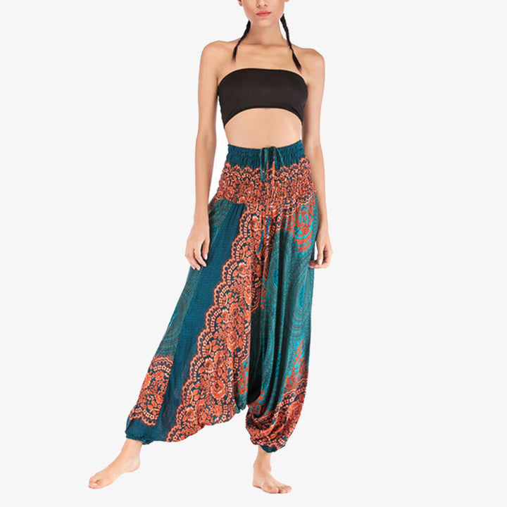 Buddha Stones Two Style Wear Round Geometric Pattern Loose Smocked Harem Trousers Jumpsuit High Waist Women's Yoga Pants - image 20
