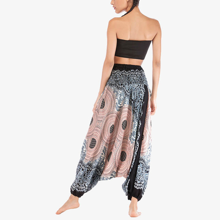 Buddha Stones Two Style Wear Round Geometric Pattern Loose Smocked Harem Trousers Jumpsuit High Waist Women's Yoga Pants - image 31