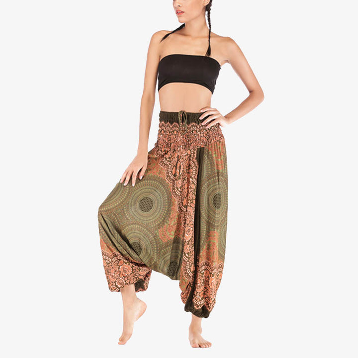 Buddha Stones Two Style Wear Round Geometric Pattern Loose Smocked Harem Trousers Jumpsuit High Waist Women's Yoga Pants - image 40