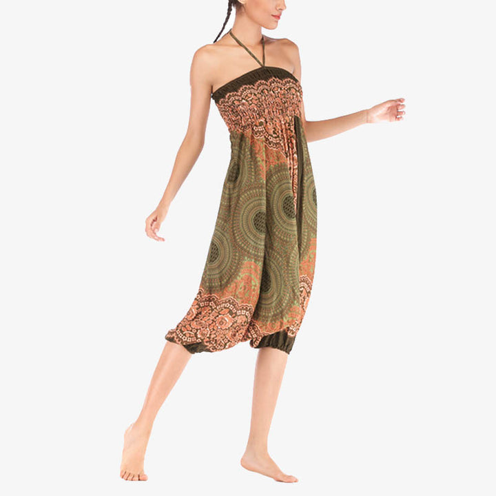 Buddha Stones Two Style Wear Round Geometric Pattern Loose Smocked Harem Trousers Jumpsuit High Waist Women's Yoga Pants - image 44