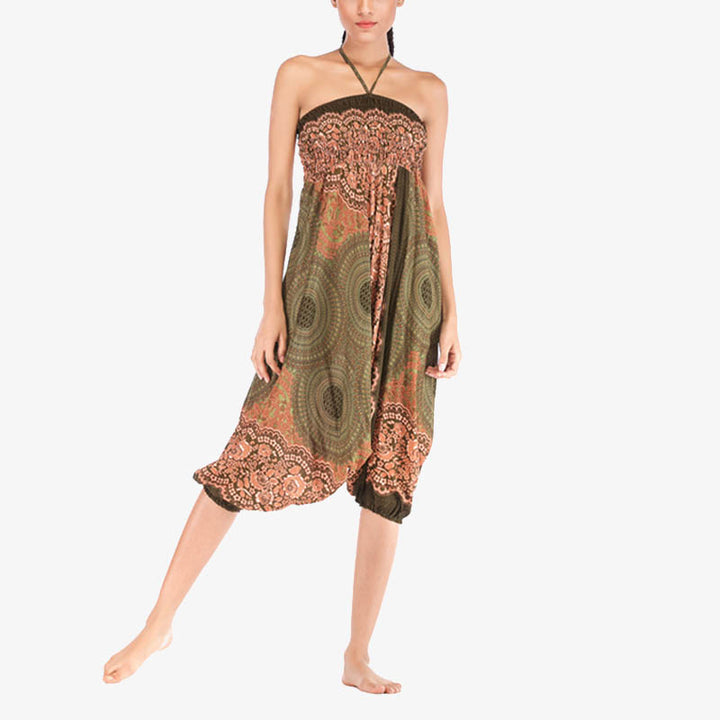 Buddha Stones Two Style Wear Round Geometric Pattern Loose Smocked Harem Trousers Jumpsuit High Waist Women's Yoga Pants - image 43