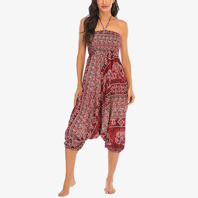 Buddha Stones Two Style Wear Elephant Pattern Loose Smocked Harem Trousers Jumpsuit Women's Yoga Pants - image 6