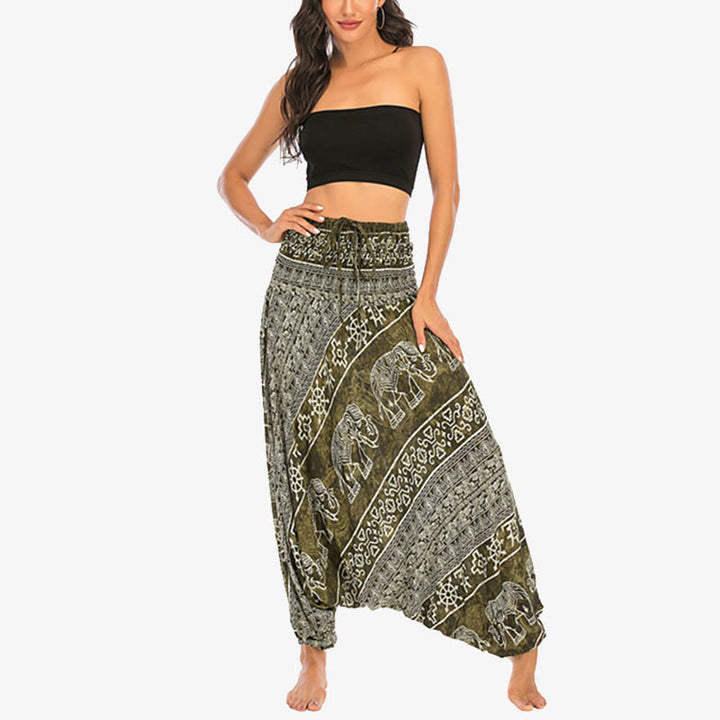 Buddha Stones Two Style Wear Elephant Pattern Loose Smocked Harem Trousers Jumpsuit Women's Yoga Pants - image 12