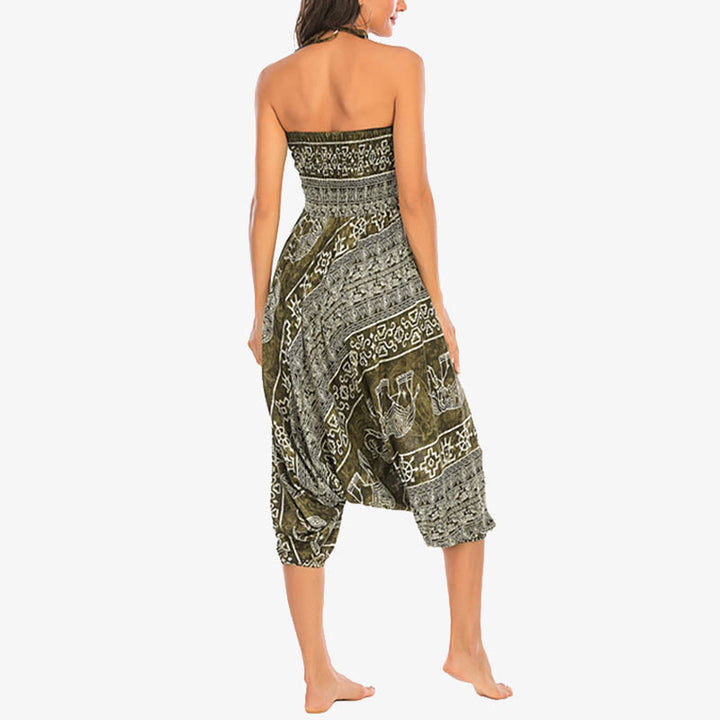 Buddha Stones Two Style Wear Elephant Pattern Loose Smocked Harem Trousers Jumpsuit Women's Yoga Pants - image 19
