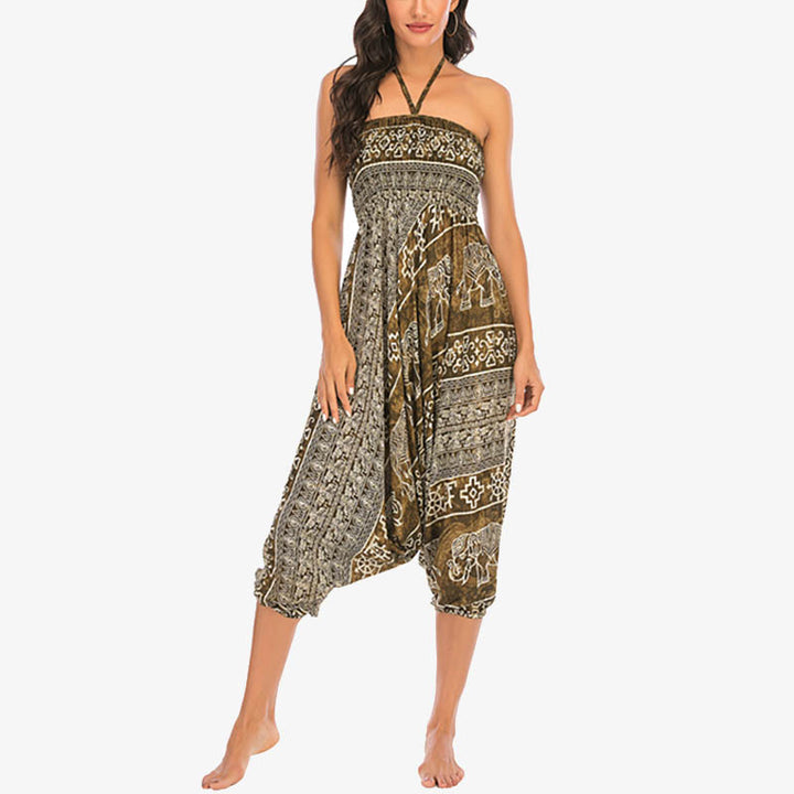 Buddha Stones Two Style Wear Elephant Pattern Loose Smocked Harem Trousers Jumpsuit Women's Yoga Pants - image 17
