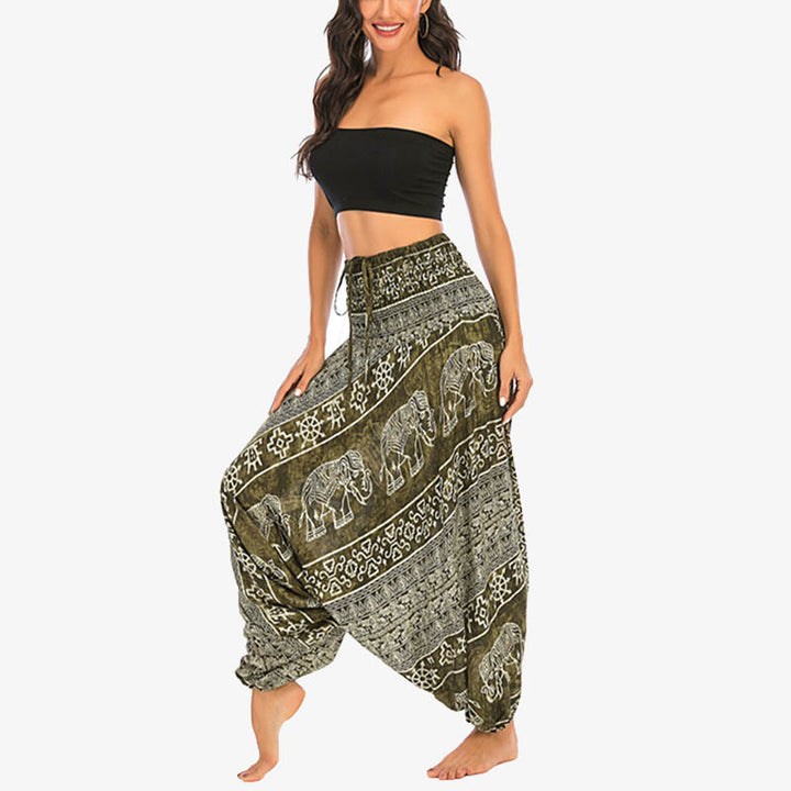 Buddha Stones Two Style Wear Elephant Pattern Loose Smocked Harem Trousers Jumpsuit Women's Yoga Pants - image 15