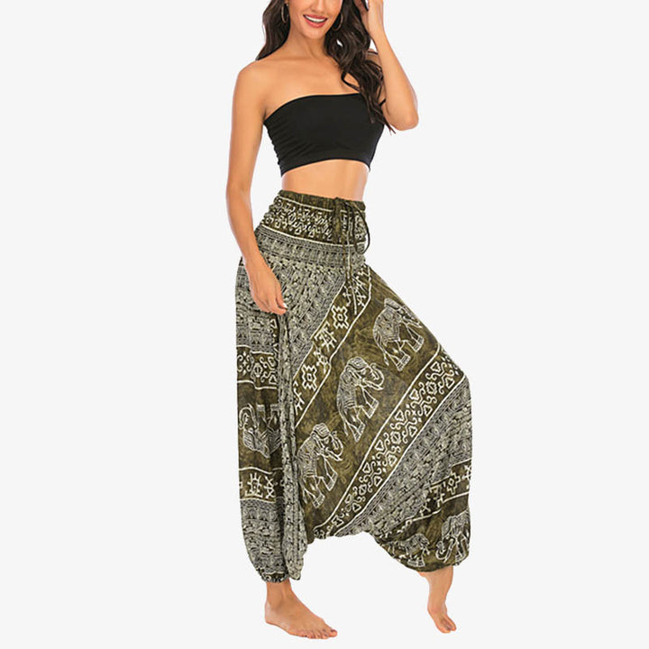 Buddha Stones Two Style Wear Elephant Pattern Loose Smocked Harem Trousers Jumpsuit Women's Yoga Pants - image 11
