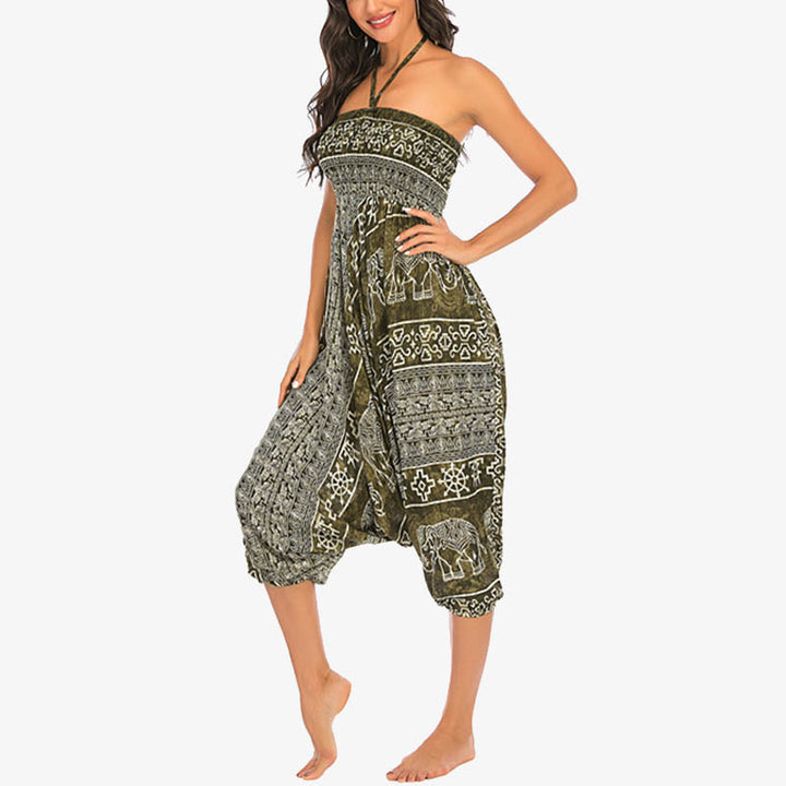 Buddha Stones Two Style Wear Elephant Pattern Loose Smocked Harem Trousers Jumpsuit Women's Yoga Pants - image 20