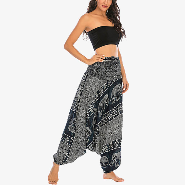 Buddha Stones Two Style Wear Elephant Pattern Loose Smocked Harem Trousers Jumpsuit Women's Yoga Pants - image 24
