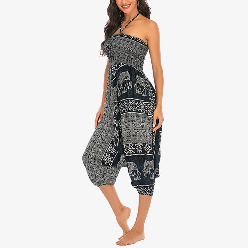 Buddha Stones Two Style Wear Elephant Pattern Loose Smocked Harem Trousers Jumpsuit Women's Yoga Pants - image 29