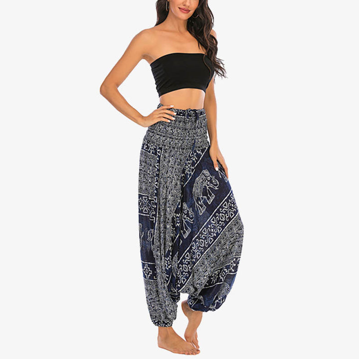 Buddha Stones Two Style Wear Elephant Pattern Loose Smocked Harem Trousers Jumpsuit Women's Yoga Pants - image 33