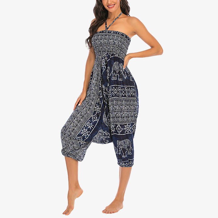 Buddha Stones Two Style Wear Elephant Pattern Loose Smocked Harem Trousers Jumpsuit Women's Yoga Pants - image 39