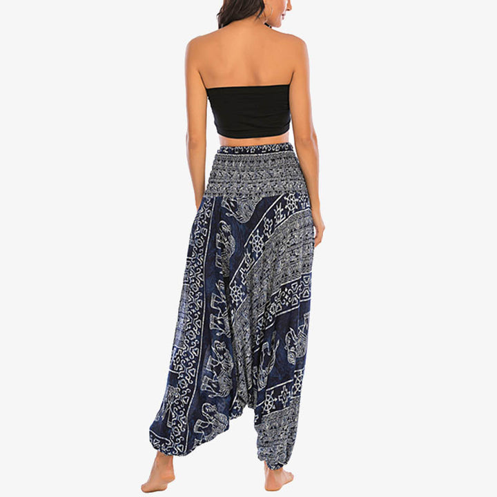 Buddha Stones Two Style Wear Elephant Pattern Loose Smocked Harem Trousers Jumpsuit Women's Yoga Pants - image 35