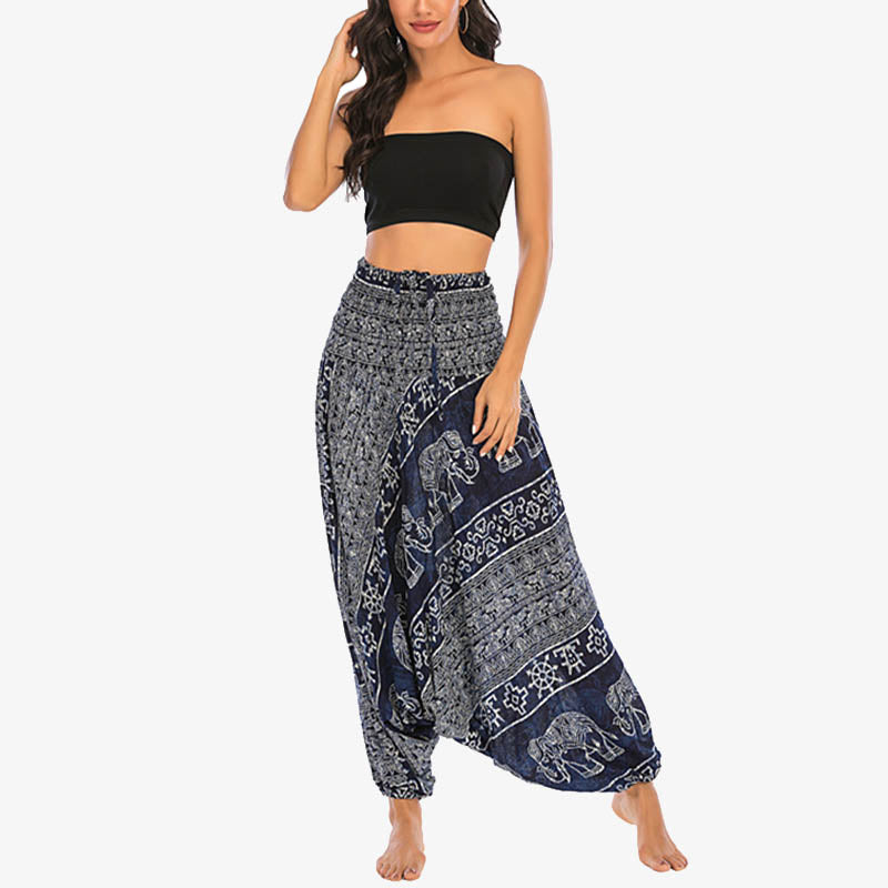 Buddha Stones Two Style Wear Elephant Pattern Loose Smocked Harem Trousers Jumpsuit Women's Yoga Pants - image 32