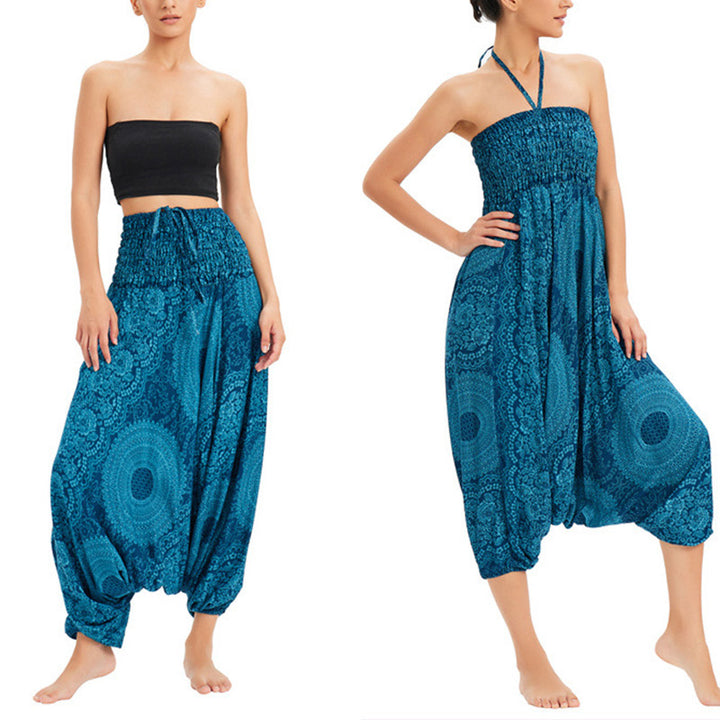 Buddha Stones Two Style Wear Round Geometric Loose Casual Harem Trousers Jumpsuit Women's Yoga Pants - LightSkyBlue-US2-12，UK/AU6-16，EU34-44 (F) - image 0