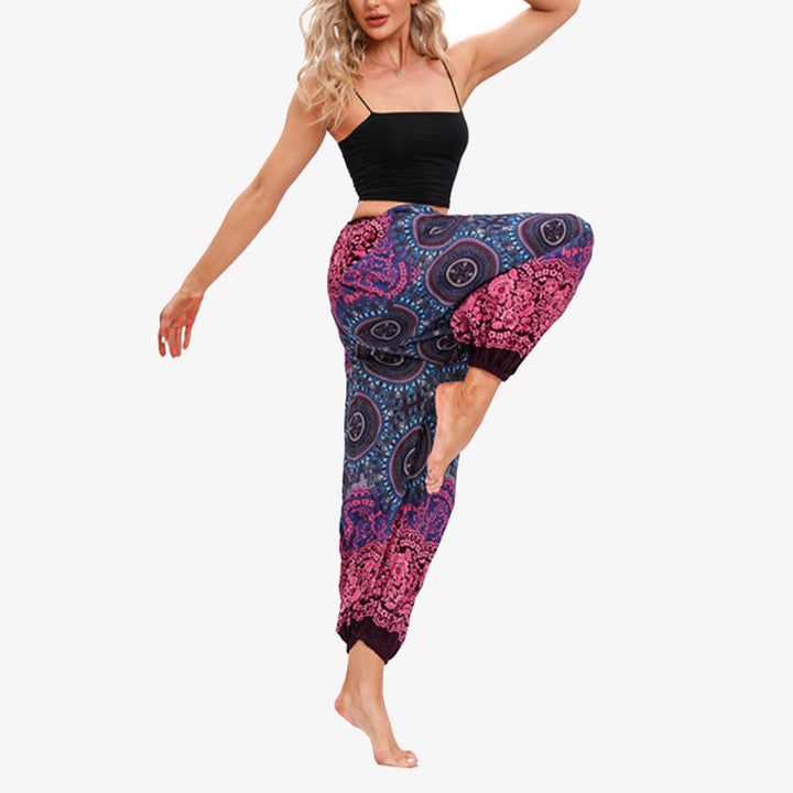 Buddha Stones Round Geometric Flower Floral Loose Harem Trousers Women's Yoga Pants - image 3
