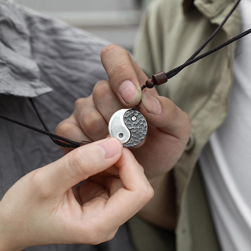 Buddha Stones 990 Sterling Silver Yin Yang Balance Harmony Necklace Pendant - image 5