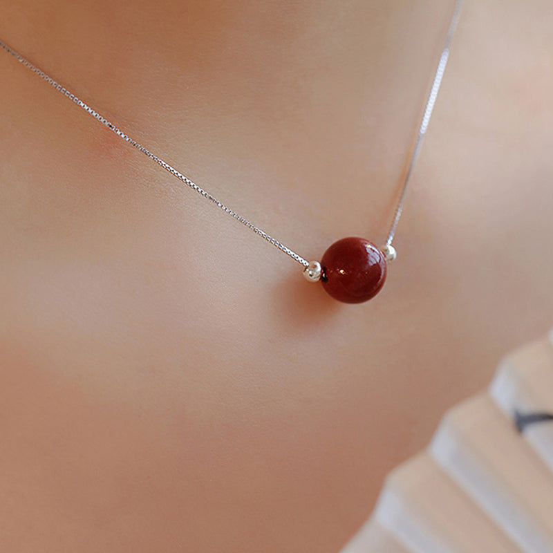 Buddha Stones 925 Sterling Silver Cinnabar Bead Calm Blessing Necklace Pendant - image 6
