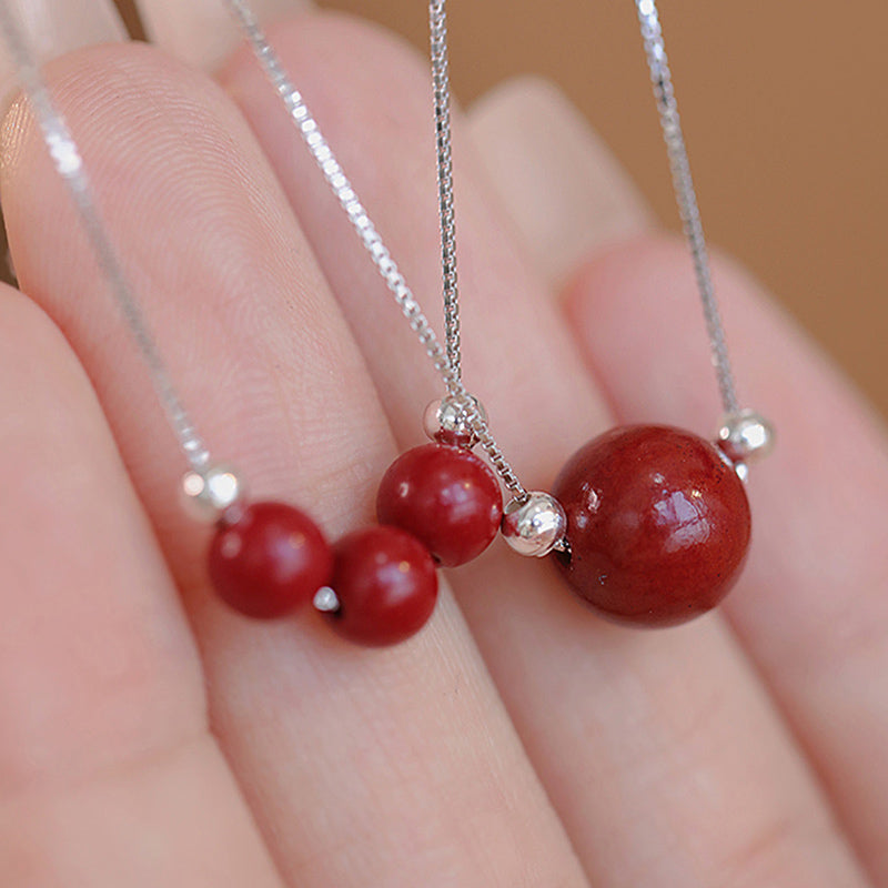 Buddha Stones 925 Sterling Silver Cinnabar Bead Calm Blessing Necklace Pendant - image 7