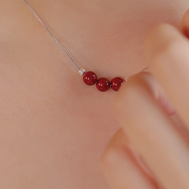 Buddha Stones 925 Sterling Silver Cinnabar Bead Calm Blessing Necklace Pendant - image 2
