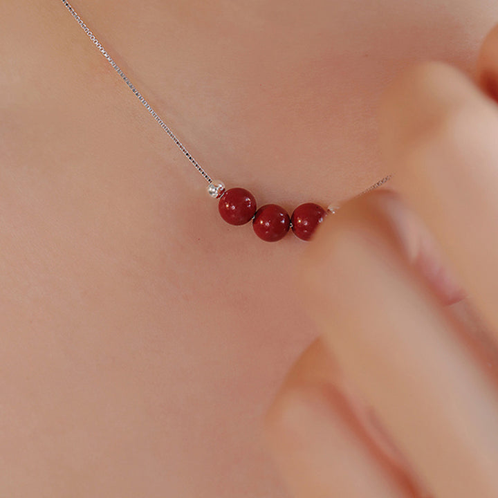 Buddha Stones 925 Sterling Silver Cinnabar Bead Calm Blessing Necklace Pendant - image 2