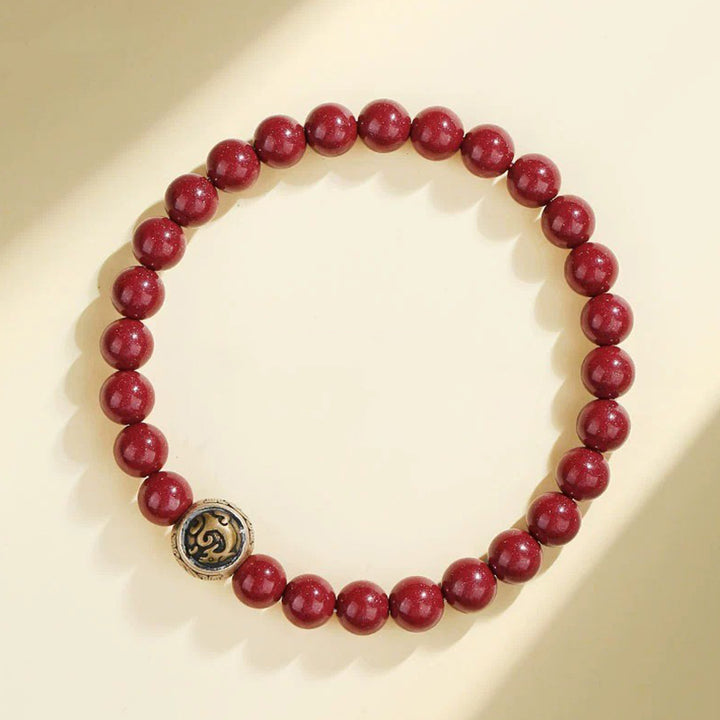 Buddha Stones 925 Sterling Silver Natural Cinnabar Four Beasts Blessing Bracelet - 6mm - Azure Dragon(Wrist Circumference 14-16cm) - image 1