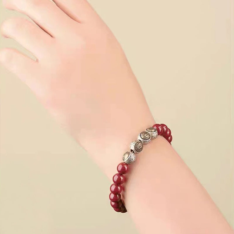 Buddha Stones 925 Sterling Silver Natural Cinnabar Four Beasts Blessing Bracelet - image 5