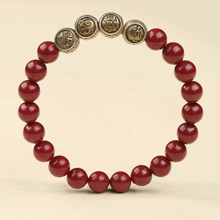 Buddha Stones 925 Sterling Silver Natural Cinnabar Four Beasts Blessing Bracelet - image 13