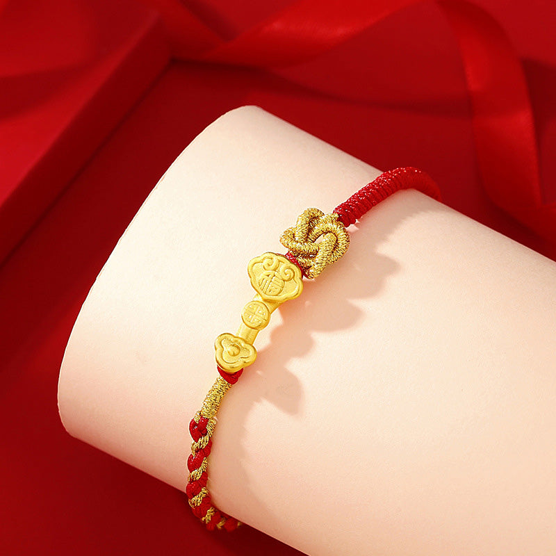 Buddha Stones 999 Sterling Silver Ruyi Handle Fu Character Fortune Luck Rope Bracelet - image 2