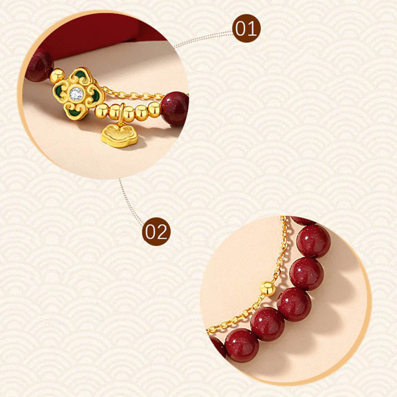 Buddha Stones 925 Sterling Silver Natural Cinnabar Four Leaf Clover Flower Blessing Chain Bracelet - image 9