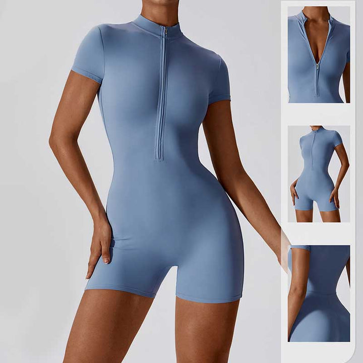 Buddha Stones High Stretch Zipper Short Sleeve Jumpsuit Sports Fitness Yoga Women Bodysuit - image 8