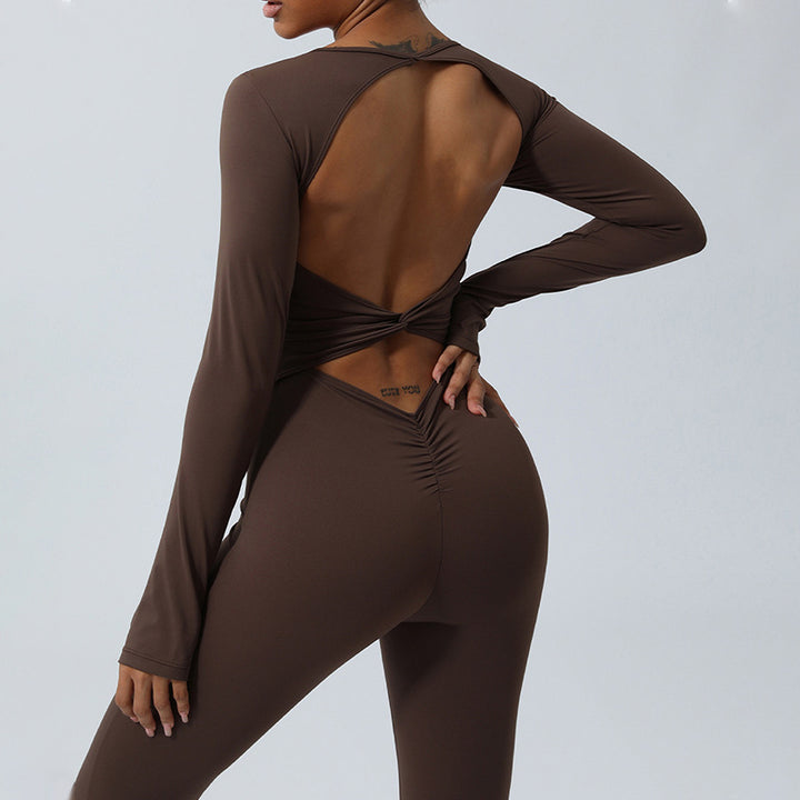 Buddha Stones Women Long Sleeve Backless Jumpsuit Sports Fitness Yoga Bodysuit - image 18