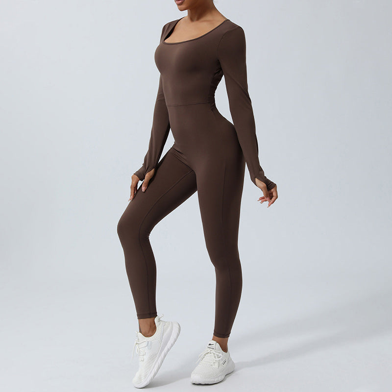 Buddha Stones Women Long Sleeve Backless Jumpsuit Sports Fitness Yoga Bodysuit - image 19