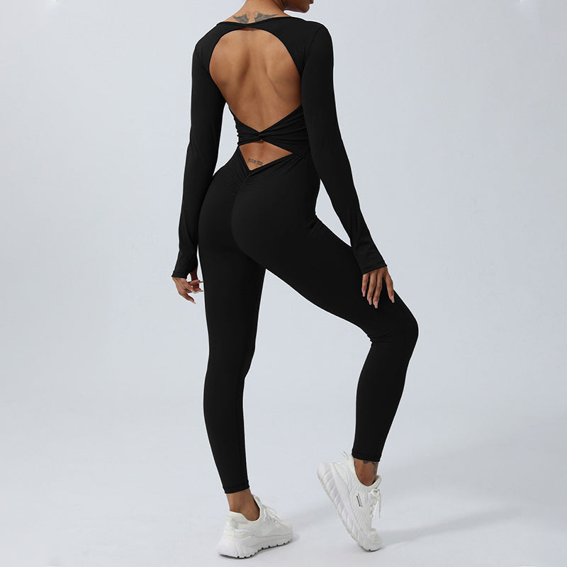 Buddha Stones Women Long Sleeve Backless Jumpsuit Sports Fitness Yoga Bodysuit - image 24