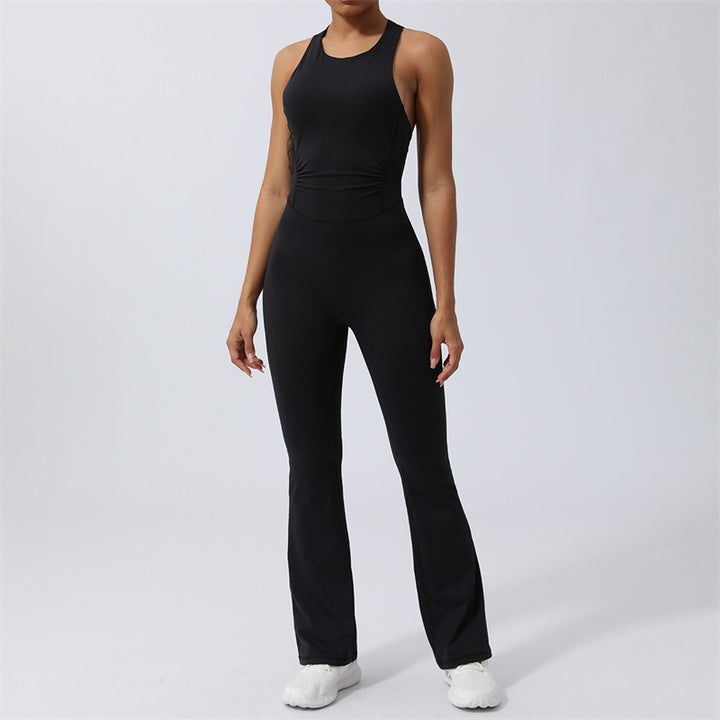 Buddha Stones Women Workout Crisscross Sleeveless Flare Jumpsuit Sports Fitness Yoga Bodysuit - Black - US8-10，UK/AU12-14，EU40-42 (XL) - image 22