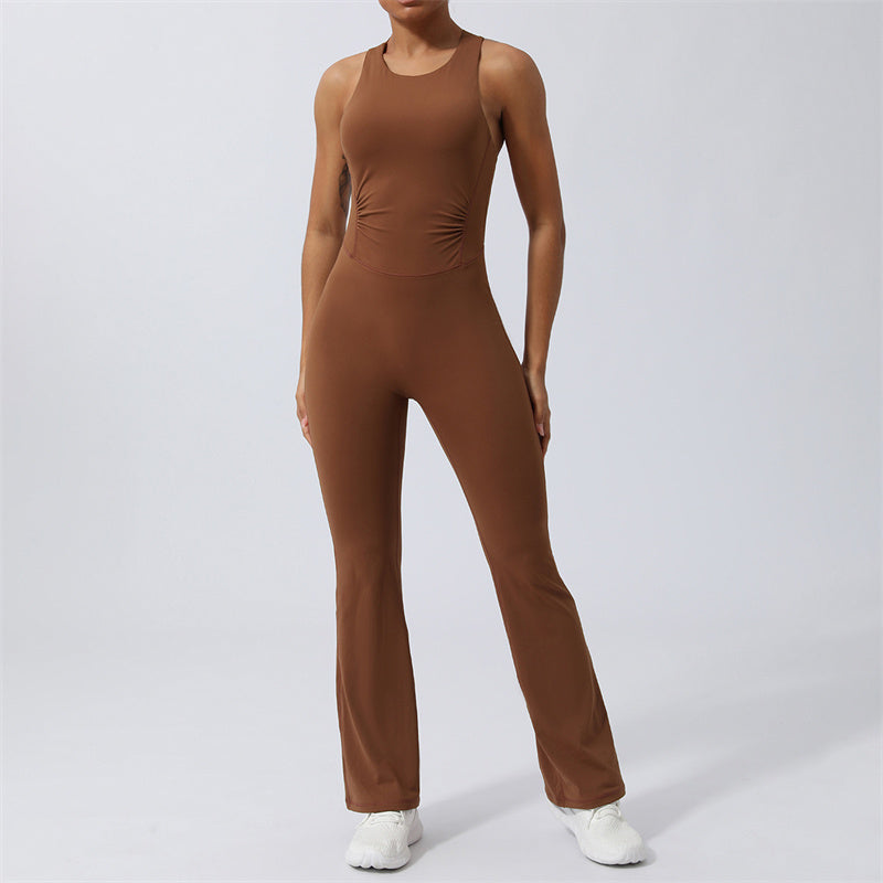 Buddha Stones Women Workout Crisscross Sleeveless Flare Jumpsuit Sports Fitness Yoga Bodysuit - image 1