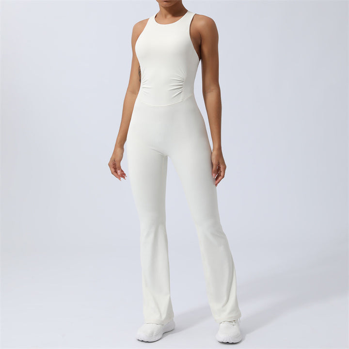 Buddha Stones Women Workout Crisscross Sleeveless Flare Jumpsuit Sports Fitness Yoga Bodysuit - White - US8-10，UK/AU12-14，EU40-42 (XL) - image 10
