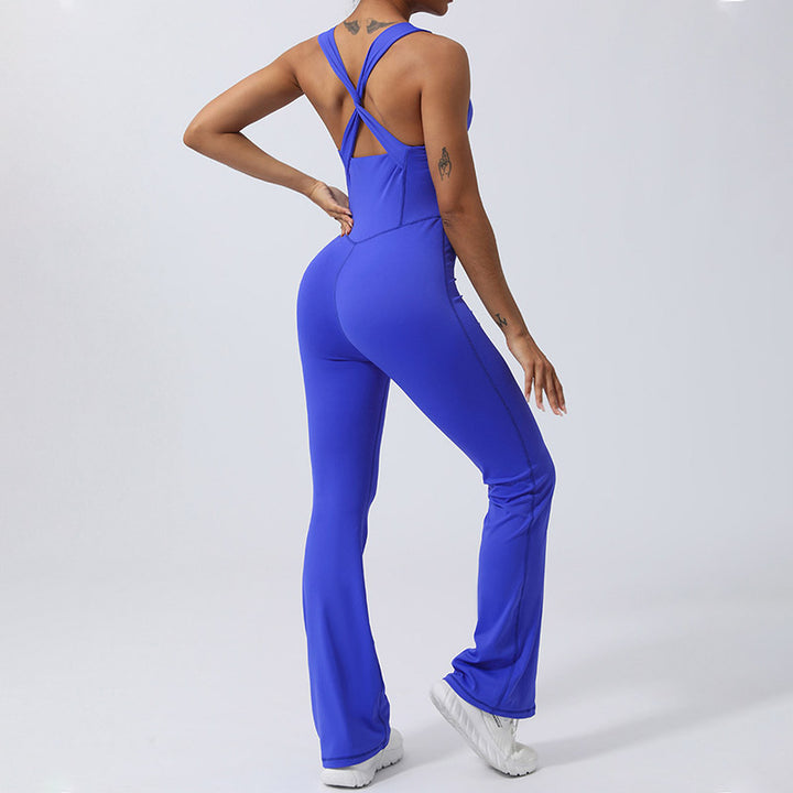 Buddha Stones Women Workout Crisscross Sleeveless Flare Jumpsuit Sports Fitness Yoga Bodysuit - image 17