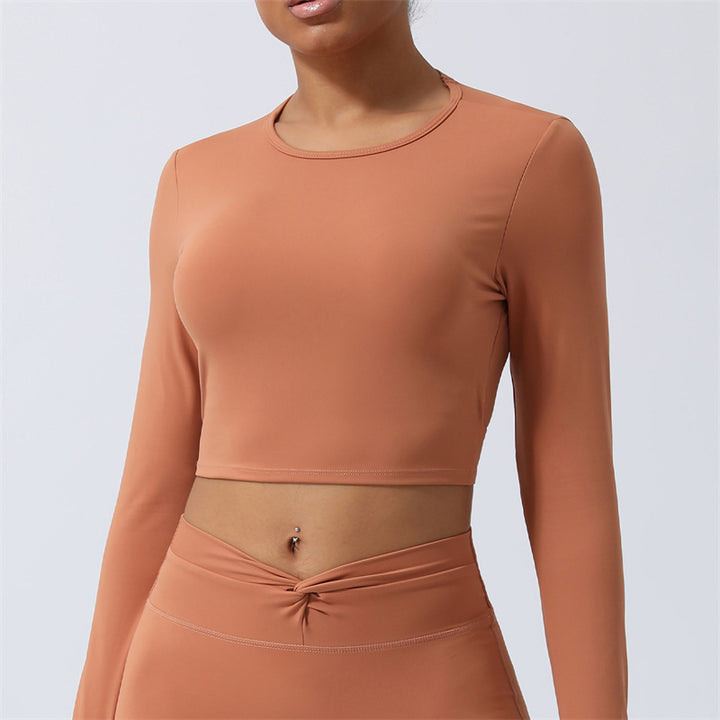 Buddha Stones Women Workout Long Sleeve Crisscross Backless Top Tee Leggings Sports Fitness Yoga Outfit - Top - Orange Brown - US8-10，UK/AU12-14，EU40-42 (XL) - image 13