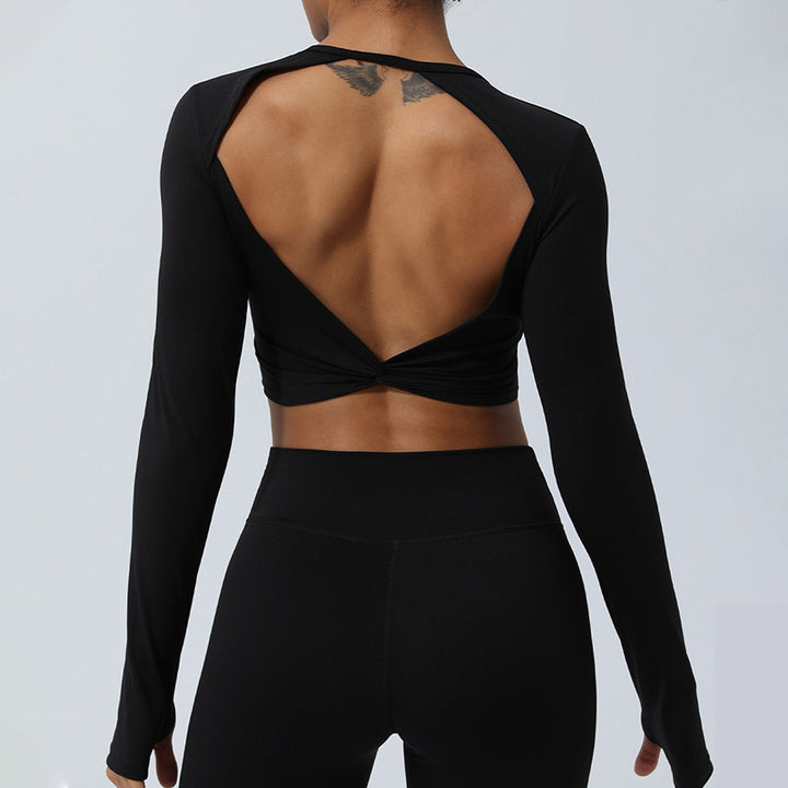 Buddha Stones Women Workout Long Sleeve Crisscross Backless Top Tee Leggings Sports Fitness Yoga Outfit - image 27