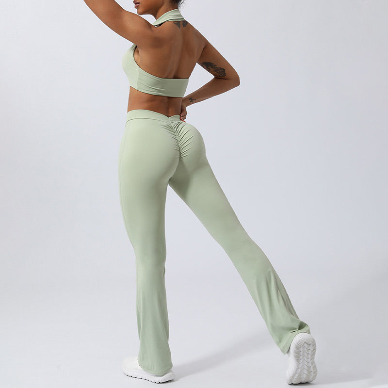 Buddha Stones 2Pcs Workout Sleeveless Backless Top Shorts Flared Pants Sports Fitness Yoga Outfit Set - image 20