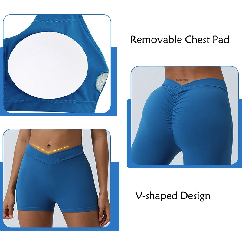 Buddha Stones 2Pcs Workout Sleeveless Backless Top Shorts Flared Pants Sports Fitness Yoga Outfit Set - image 6