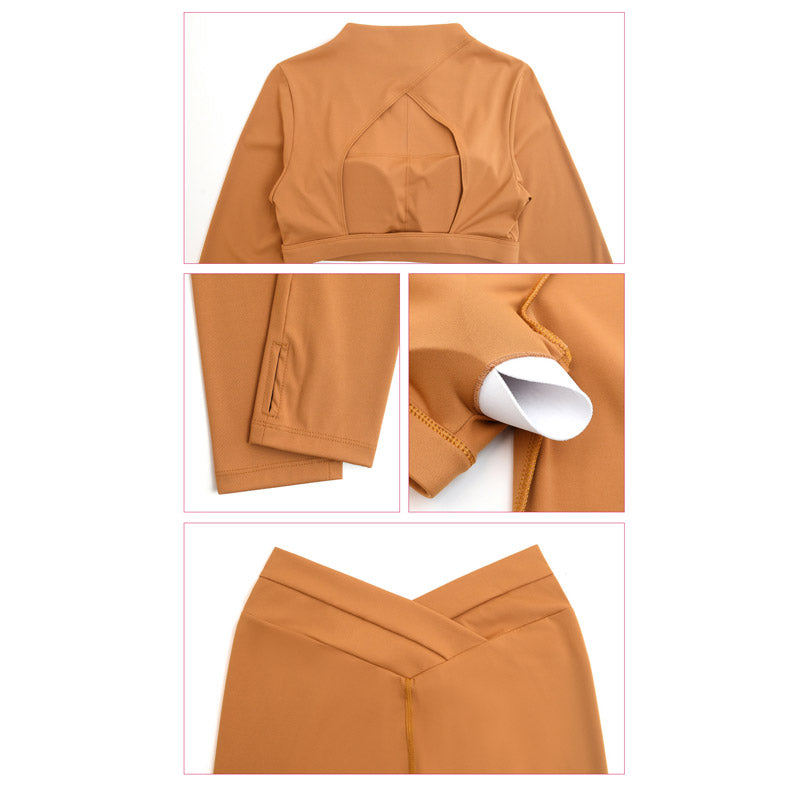 Buddha Stones 2Pcs Long Sleeve Backless Top Bra Leggings Pants Fitness Yoga Outfit Set - image 9